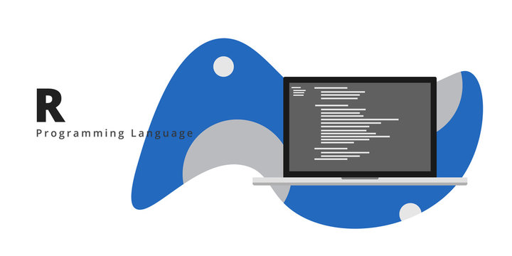 Learn to code R programming language with script code on laptop screen, programming language code illustration - Vector