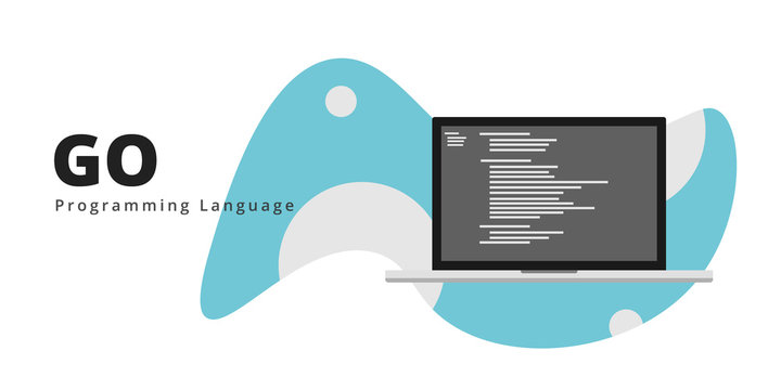 Learn to code GO LANG programming language with script code on laptop screen, programming language code illustration - Vector