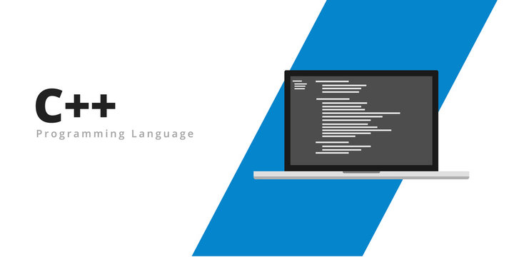 Learn to code C++ programming language with script code on laptop screen, programming language code illustration - Vector