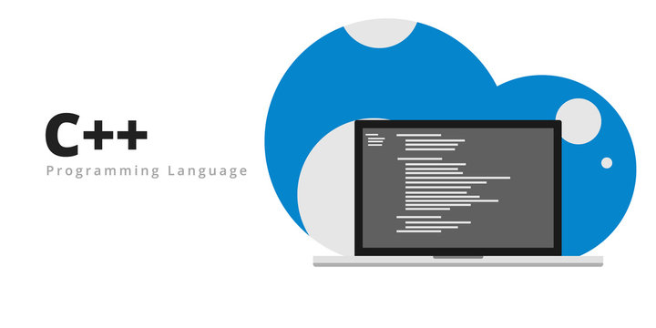 Learn to code C++ programming language with script code on laptop screen, programming language code illustration - Vector