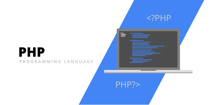 Learn to code PHP web programming language with script code on laptop screen, php framework programming language code illustration - Vector