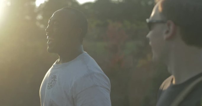 African American firefighter walking