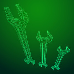 Wrench. Spanner repair tool. Mechanic or engineer instruments. Support service wireframe low poly mesh vector illustration