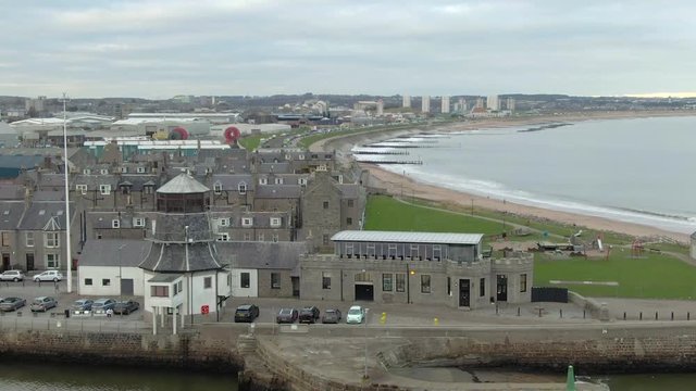 Aerial view of Aberdeen harbour, Aberdeenshire, Scotland