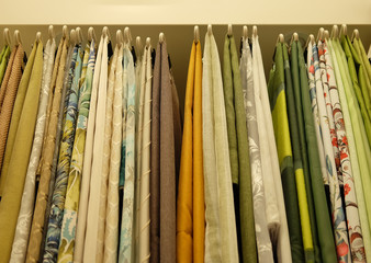 Sale! colorful fabrics in the store.