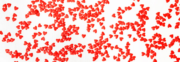 Sweet red hearts on white background - Valentine's Day or love concept, flat lay with place for text, top view