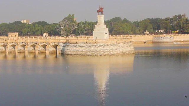 palace in middle of the Lakota lake, Jamnagar city Gujarat stock video