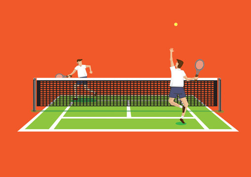 Throw and Serve Tennis Sport in Tennis Court Vector Illustration