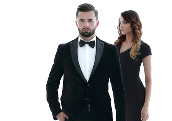 Full length of two business people isolated on white background