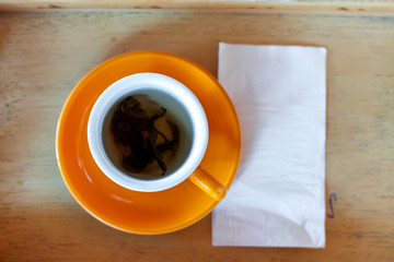 Cup of tea on the wooden table