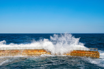 Waves Crashing Over the Sea Wall in La Jolla