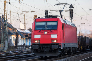 Fototapeta na wymiar red train on train tracks