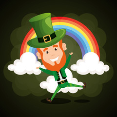 leprechaun with rainbow saint patrick card