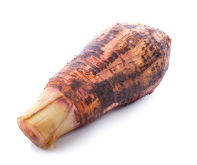 Sweet taro root, Satoimo potatoes or sliced of taro (Yautia Lila) isolated on white background