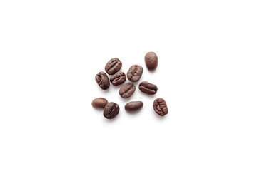 Coffee beans isolated on white background. Close-up.