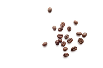 Coffee beans isolated on white background. Close-up.