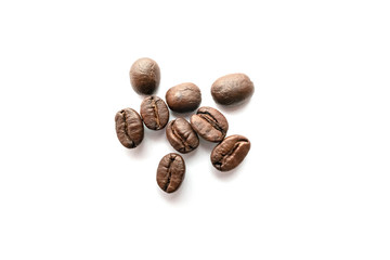Coffee beans isolated on white background. Close-up.