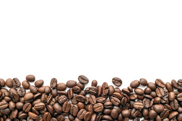 Roasted coffee beans on white background. Close-up.