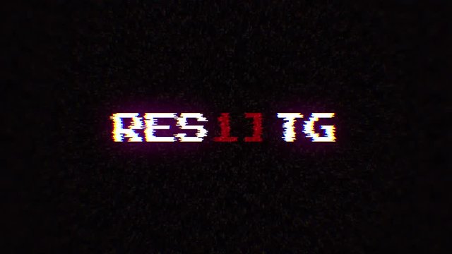 Intentional digital artifact injection fx animation, decoding a noisy scambled 8-bit text: restarting.