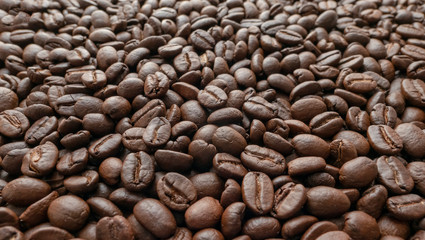 Roasted of coffee beans for background. Close-up.