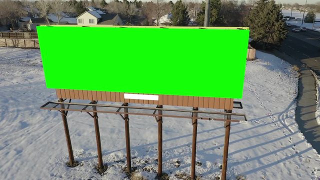 Green Screen Billboard aerial shot in snow.