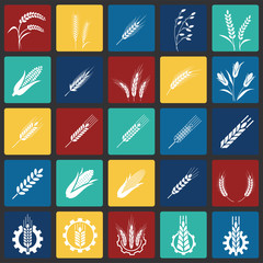 Cereal icons set on color squares background for graphic and web design, Modern simple vector sign. Internet concept. Trendy symbol for website design web button or mobile app