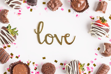 Chocolates, Love, and Strawberries Border with Confetti