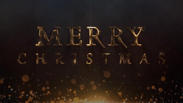 Golden Metallic Christmas New Year 4K Loop features golden particles rising and falling to create a Merry Christmas Happy New Year message on a black background in a loop
