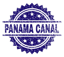 PANAMA CANAL stamp seal watermark with distress style. Blue vector rubber print of PANAMA CANAL text with dust texture.