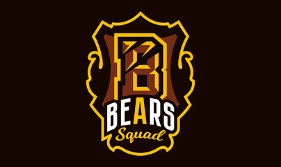 Colorful logo, emblem, letter the scratched claw angry bear, grizzly. Vector illustration, dynamic and sporty style, printing on T-shirts