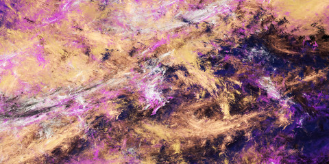 Abstract purple and yellow fantastic clouds. Colorful fractal background. 3d rendering.