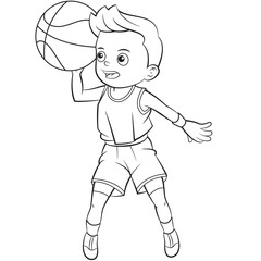 Cartoon child playing basketball