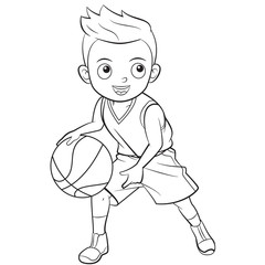Cartoon child playing basketball