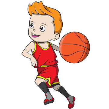 Cartoon child playing basketball