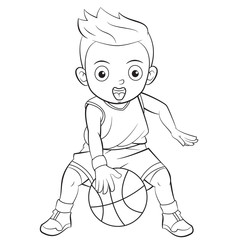 Cartoon child playing basketball 