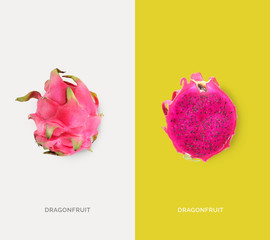 Creative layout made of dragonfruit. Flat lay. Food concept. Macro concept.