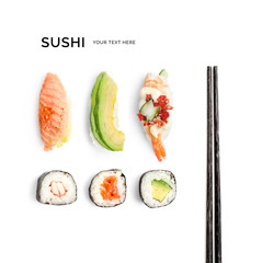 Creative layout made of sushi. Flat lay. Food concept. Macro  concept. © StudioDFlorez