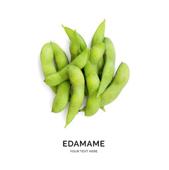 Creative layout made of edamame. Food abstract background. Edamame on the white background.
