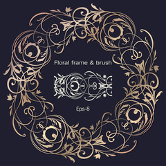 Golden Circle Ornament frame with brushes element and space for text