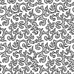 Ornate seamless white lace pattern on black background.
