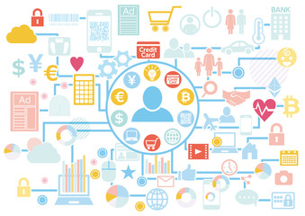 クラウドファンディングと複数のアイコンコンセプトフラットデザイン-白背景素材