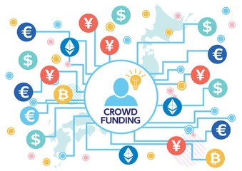 日本のクラウドファンディングコンセプトフラットデザイン-白背景素材