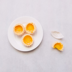 Malaysian's local food , Egg Tarts shoot indoors with flash