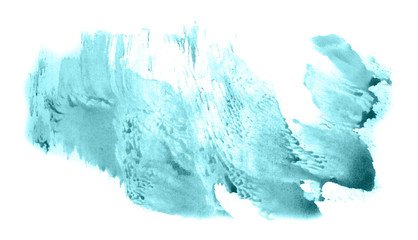 Abstract watercolor background hand-drawn on paper. Volumetric smoke elements. Blue-Green, Shaded Spruce color. For design, web, card, text, decoration, surfaces.