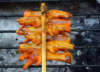 Toast chicken on the stove, Thai style food.