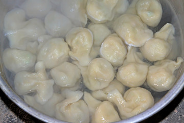 boiled dumplings in the pot