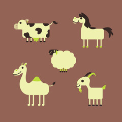 Cartoon Animals Set Farm Cow Horse Sheep Camel Goat