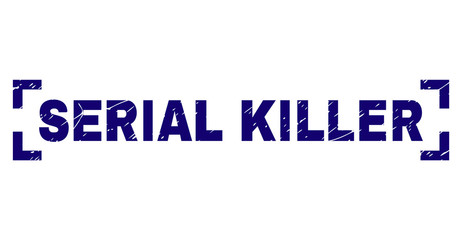 SERIAL KILLER title seal print with grunge texture. Text title is placed between corners. Blue vector rubber print of SERIAL KILLER with retro texture.