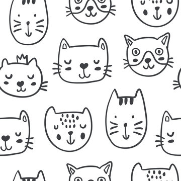 Hand drawn funny cats in sketch style