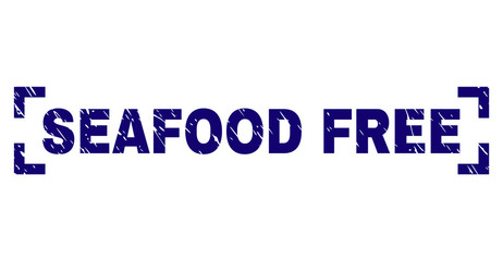 SEAFOOD FREE title seal stamp with grunge style. Text title is placed inside corners. Blue vector rubber print of SEAFOOD FREE with grunge texture.